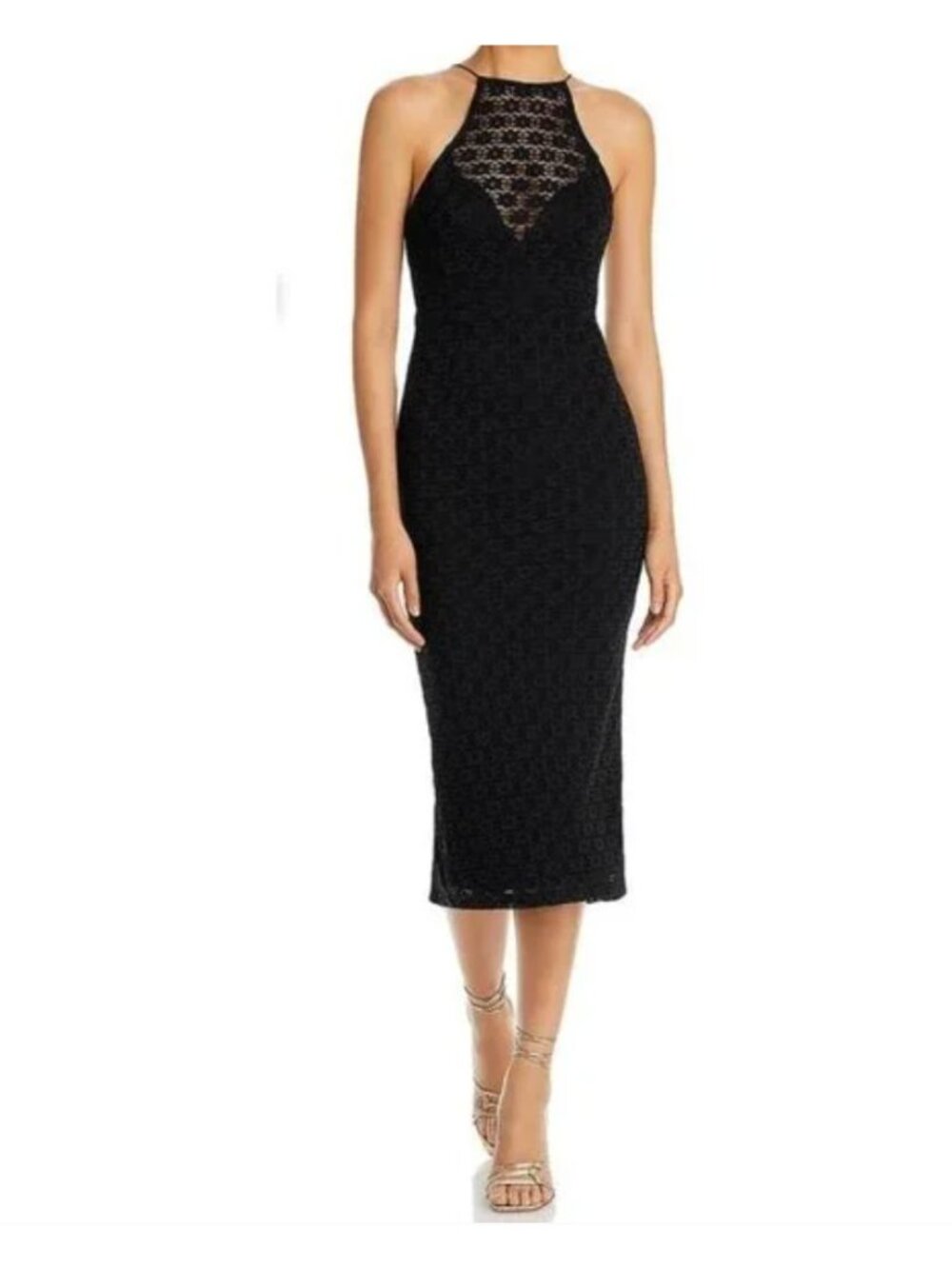 Bardot Lace Halter Neck Midi Dress Black Sleeveless Sheath Evening Cocktail Wome - Picture 2 of 8